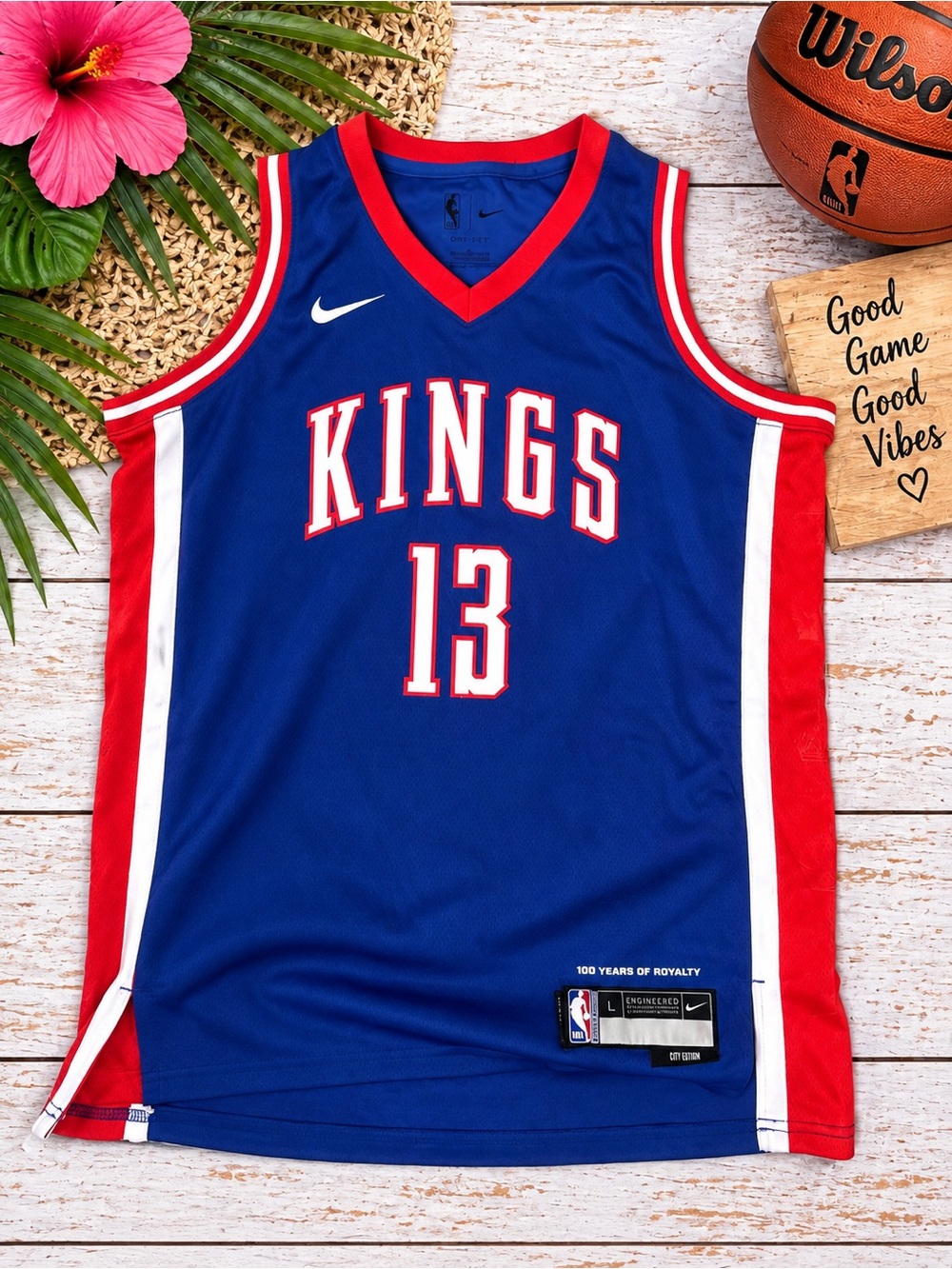Nike Blue & Red Kings #13 Basketball Jersey